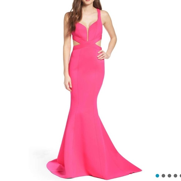 La Femme Open Back Mermaid Gown Pink NWT